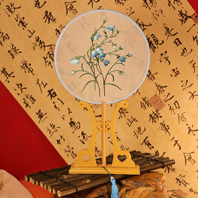 Handheld Hyacinthoides non-scripta circular embroidered fan