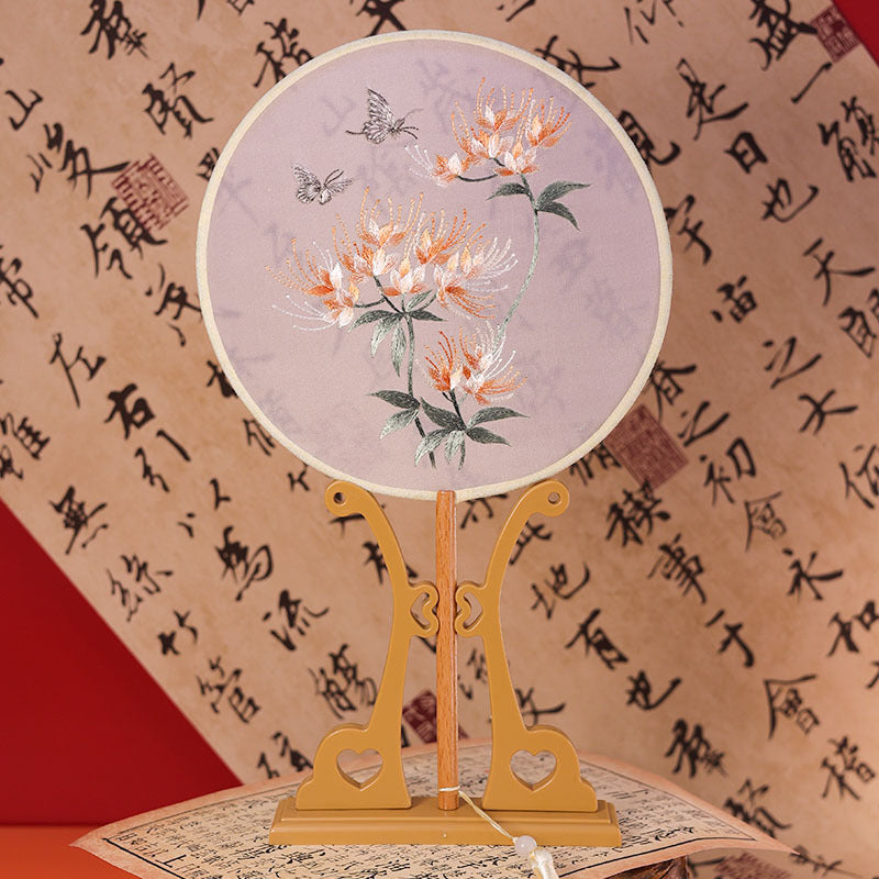 Handheld Equinox Flower, Higanbana round embroidered fan